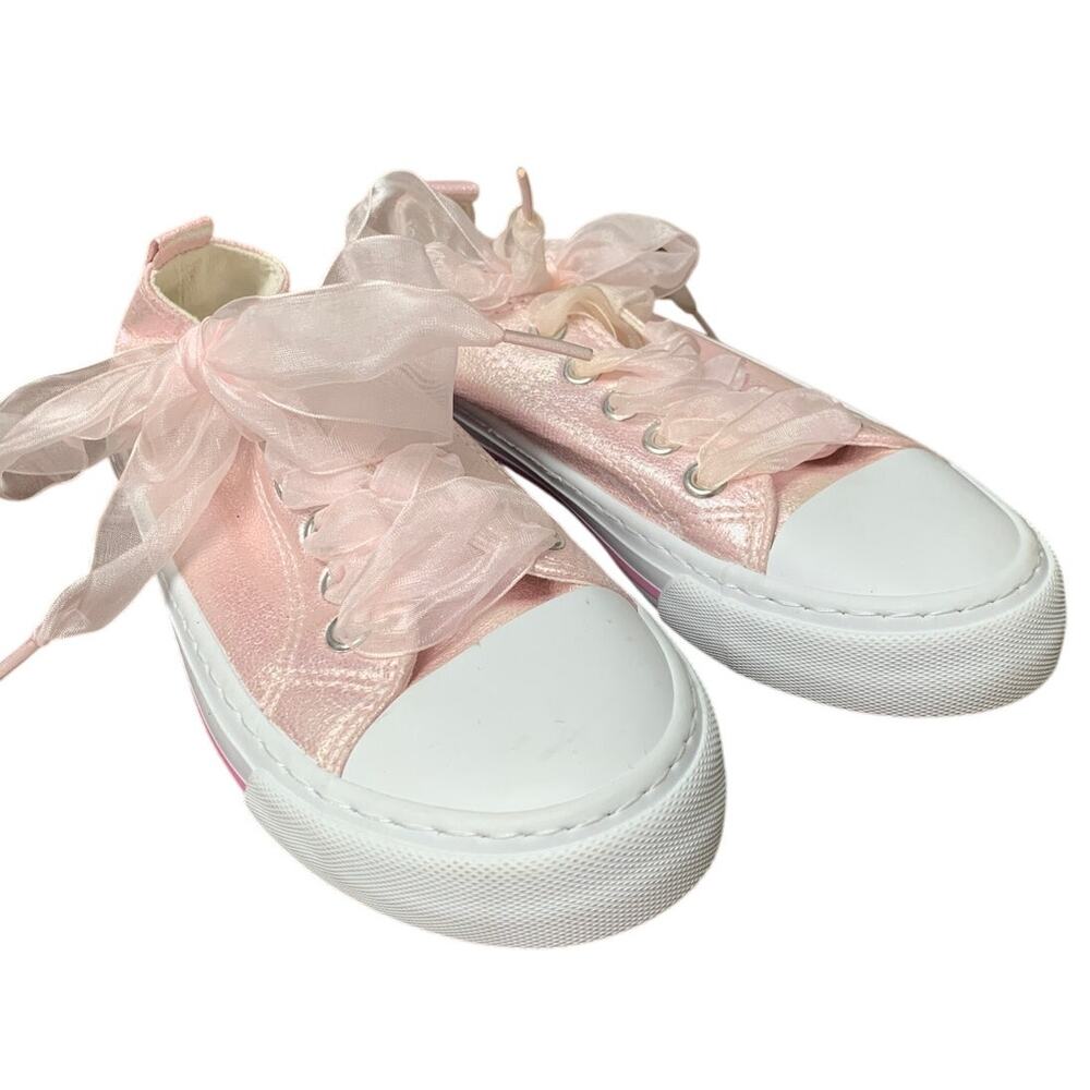 HugRain Little Girls Size 2 Pink Classic Sparkle Low Top Lace Up Sneaker Shoes